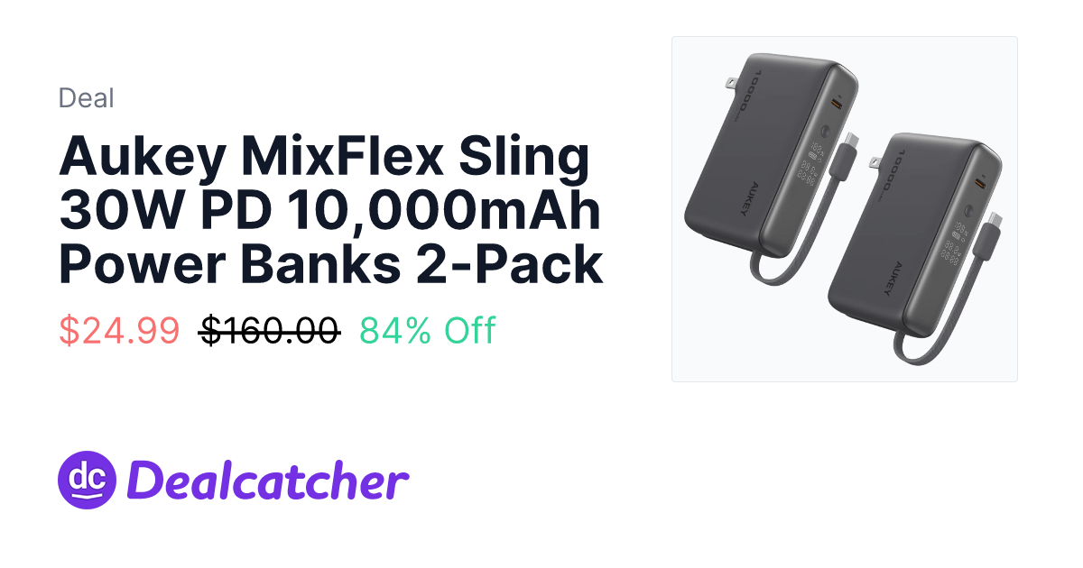 MorningSave - Aukey MixFlex Sling 30W PD 10,000mAh Power Banks 2-Pack $24.99