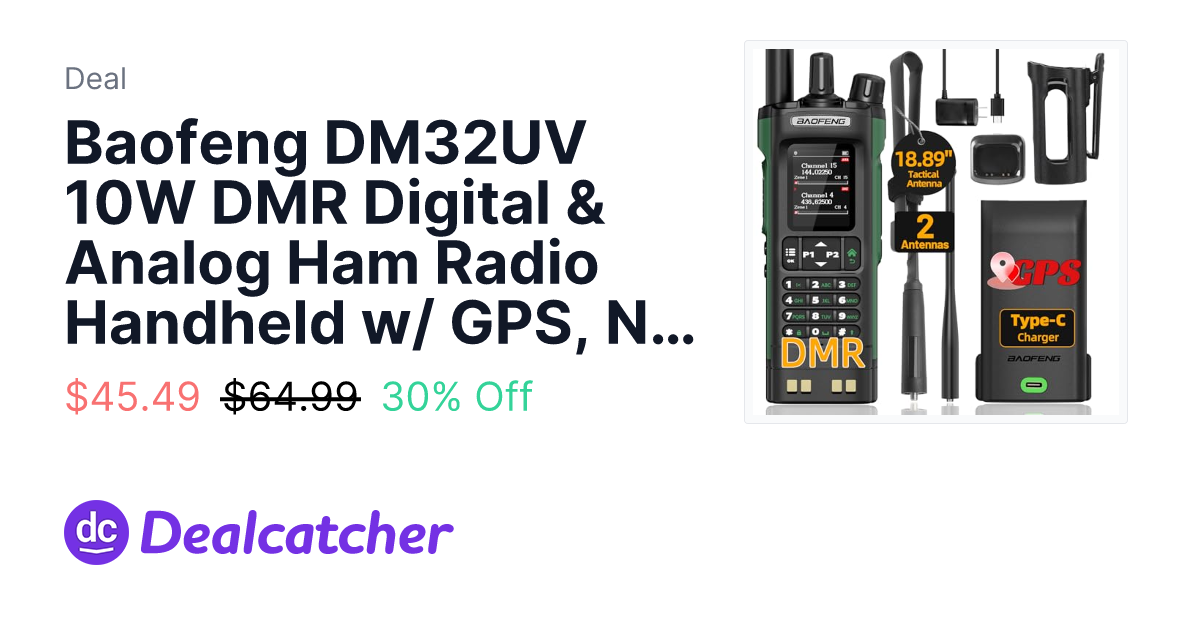 Amazon - Baofeng DM32UV 10W DMR Digital & Analog Ham Radio Handheld w/ GPS, NOAA & Type-C Charging $45.49
