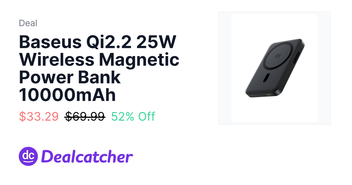 Amazon - Baseus Qi2.2 25W Wireless Magnetic Power Bank 10000mAh $33.29