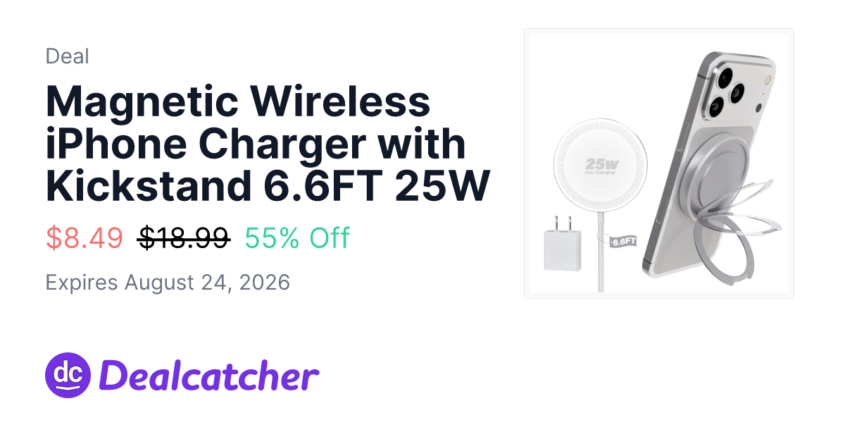 Amazon - Magnetic Wireless iPhone Charger with Kickstand 6.6FT 25W $8.49