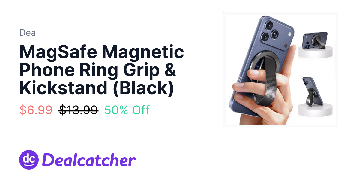 Amazon - MagSafe Magnetic Phone Ring Grip & Kickstand (Black) $6.99