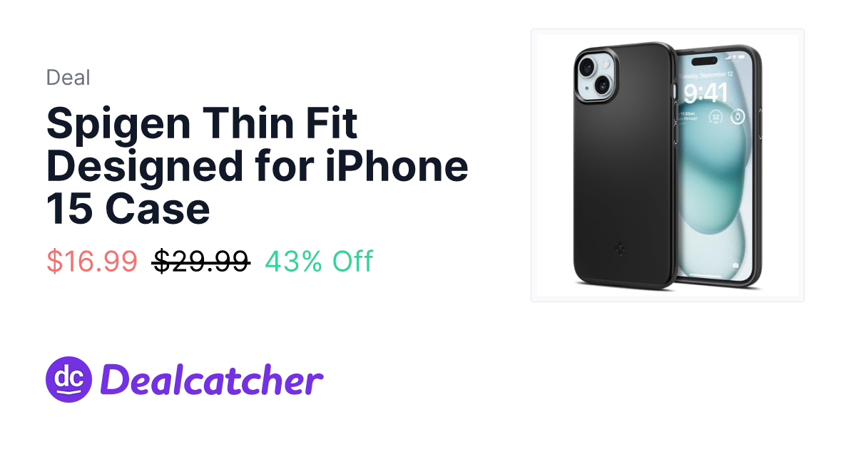 Amazon - Spigen Thin Fit Designed for iPhone 15 Case $16.99