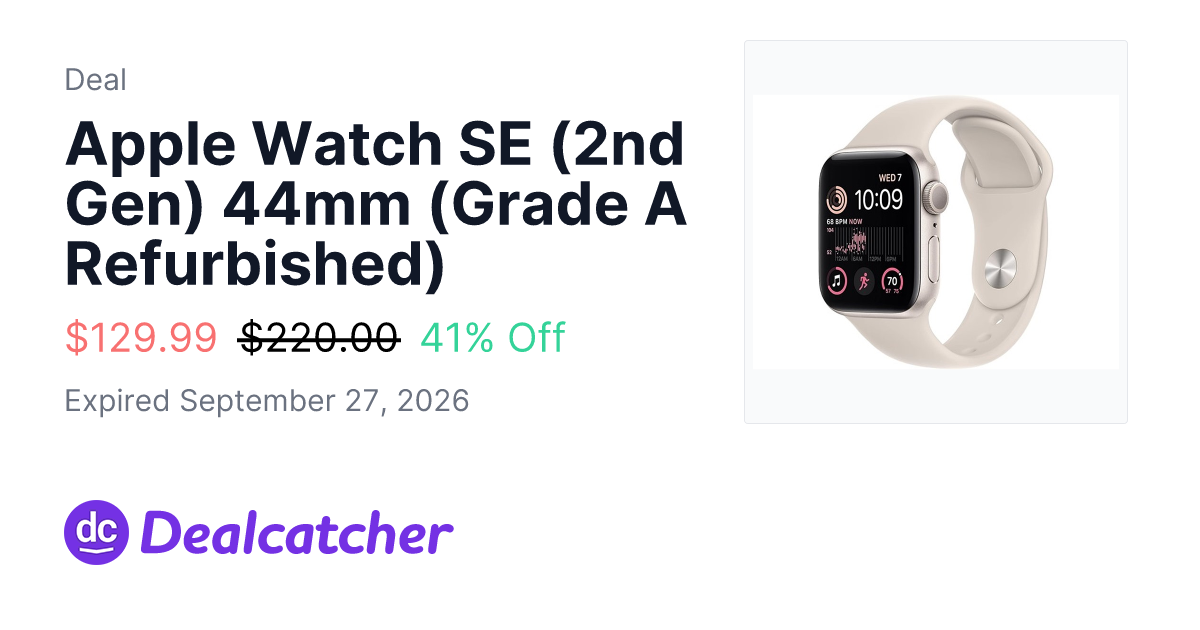 Woot - Apple Watch SE (2nd Gen) 44mm (Grade A Refurbished) $129.99