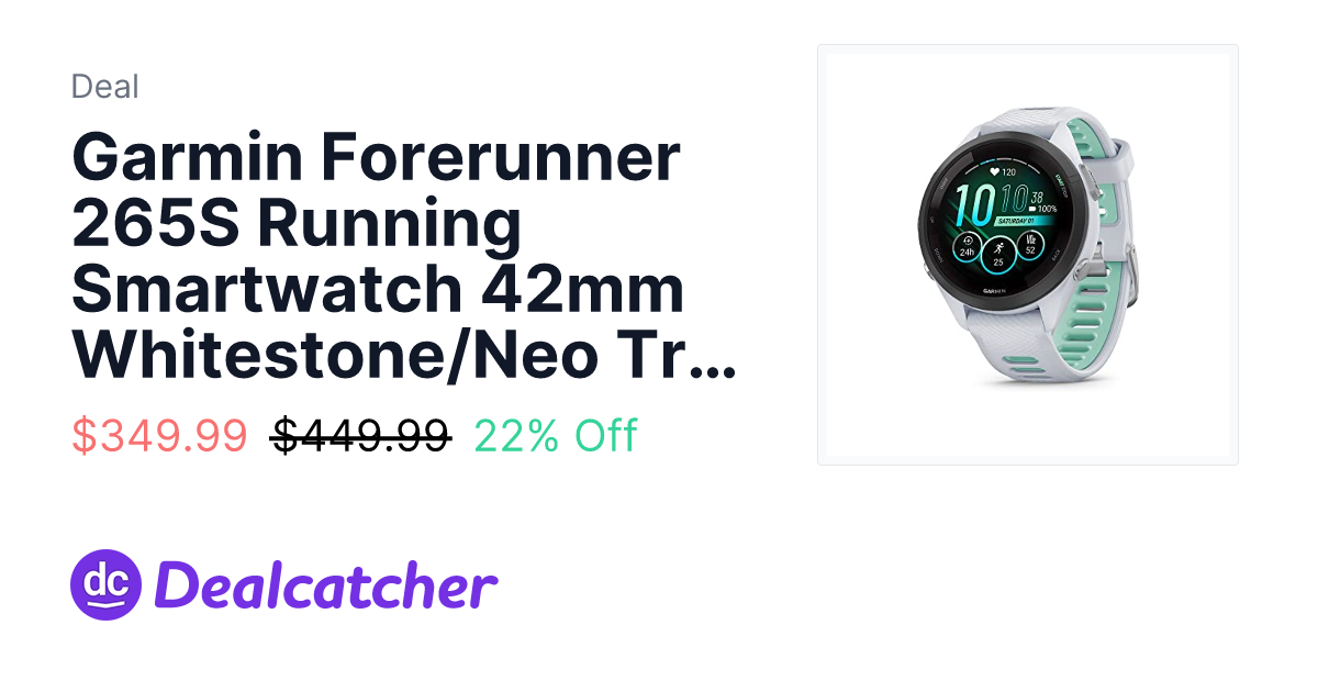 Amazon - Garmin Forerunner 265S Running Smartwatch 42mm Whitestone/Neo Tropic $349.99