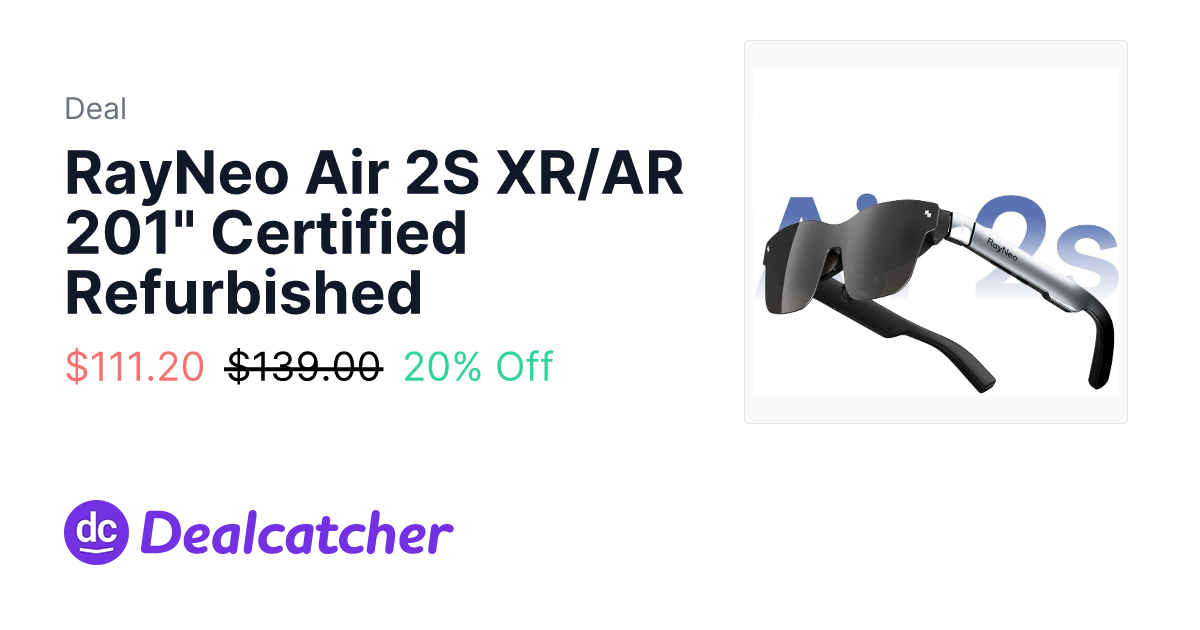 eBay - RayNeo Air 2S XR/AR 201" Certified Refurbished $111.20
