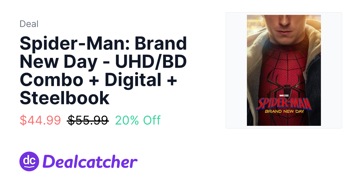Amazon - Spider-Man: Brand New Day - UHD/BD Combo + Digital + Steelbook $44.99