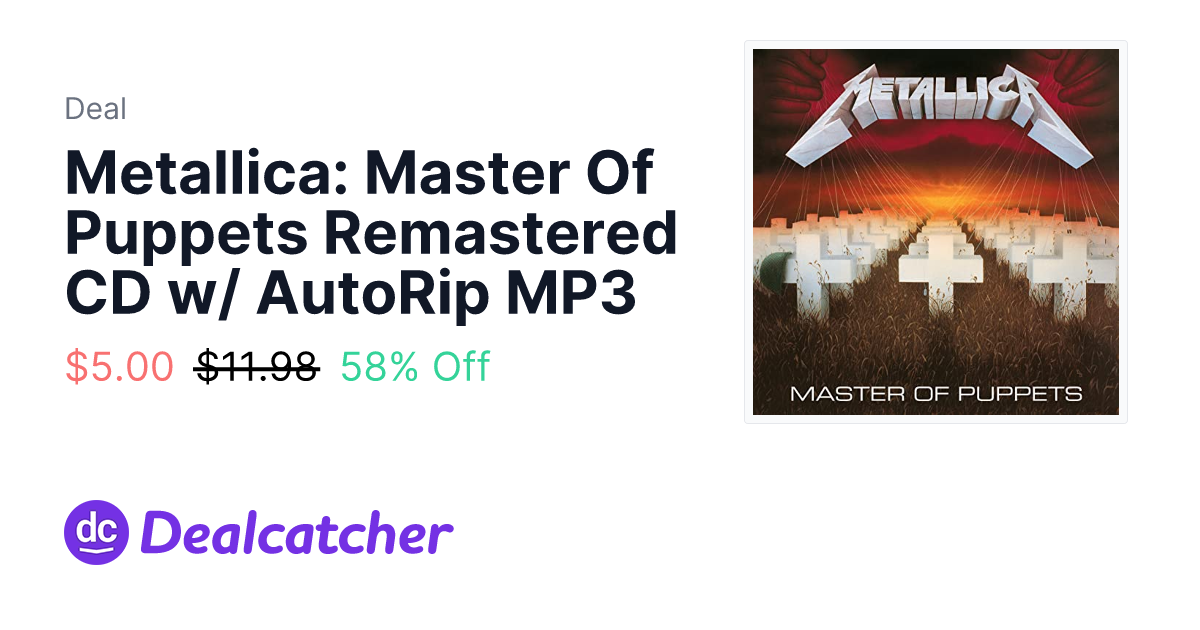 Amazon - Metallica: Master Of Puppets Remastered CD w/ AutoRip MP3 $5.00