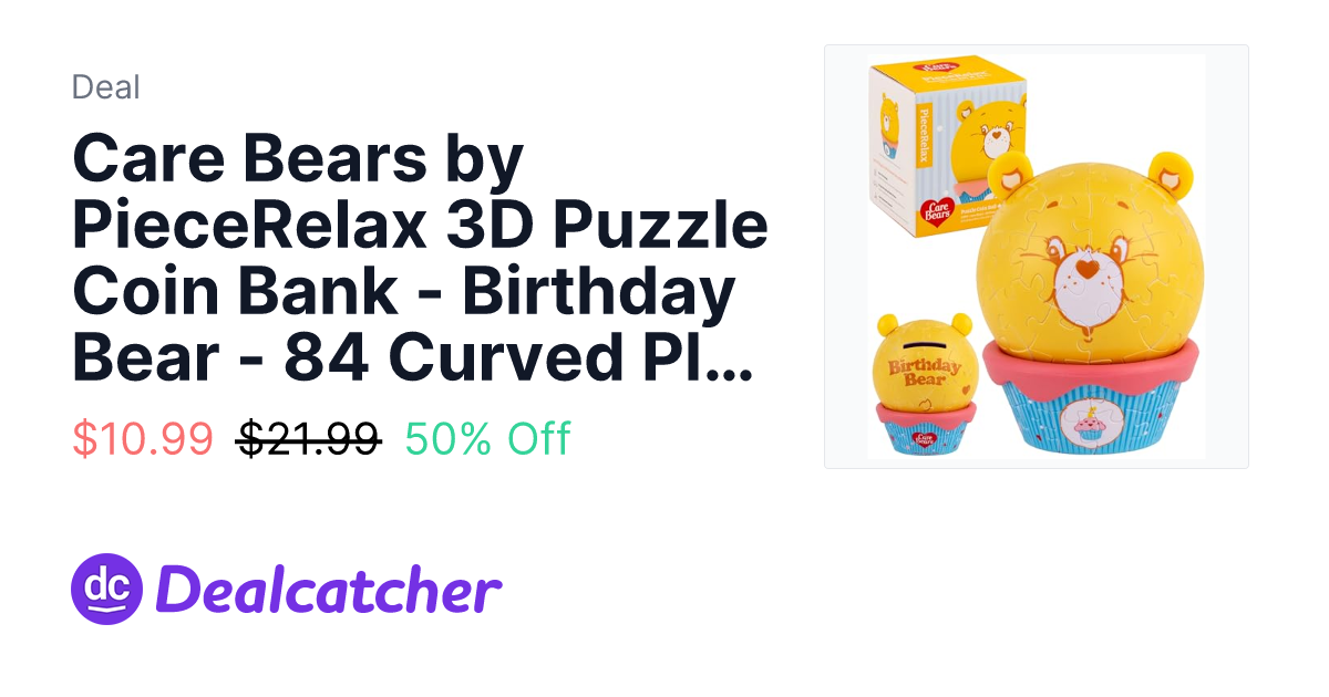 Amazon - Care Bears by PieceRelax 3D Puzzle Coin Bank - Birthday Bear - 84 Curved Plastic Puzzle Pieces $10.99