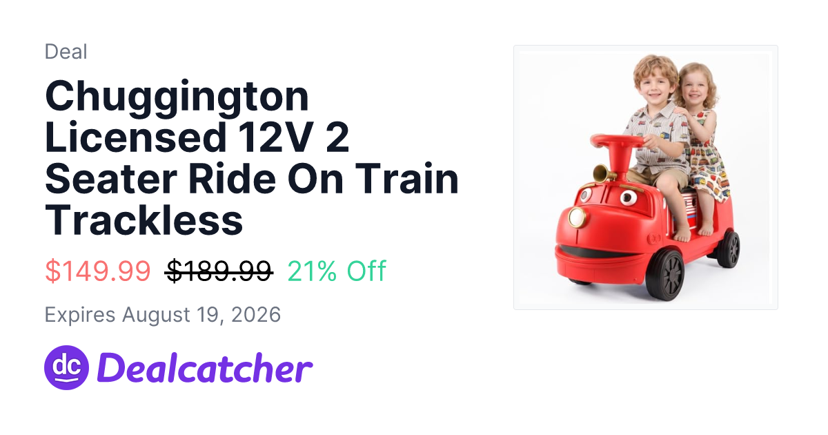 Amazon - Chuggington Licensed 12V 2 Seater Ride On Train Trackless $149.99