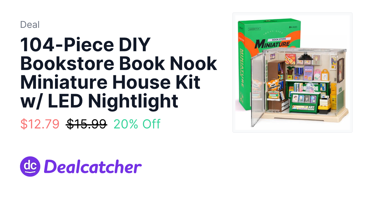 Amazon - 104-Piece DIY Bookstore Book Nook Miniature House Kit w/ LED Nightlight $12.79