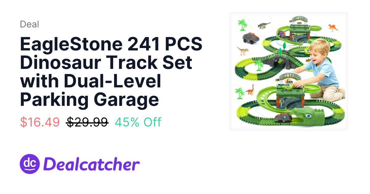 Amazon - EagleStone 241 PCS Dinosaur Track Set with Dual-Level Parking Garage $16.49