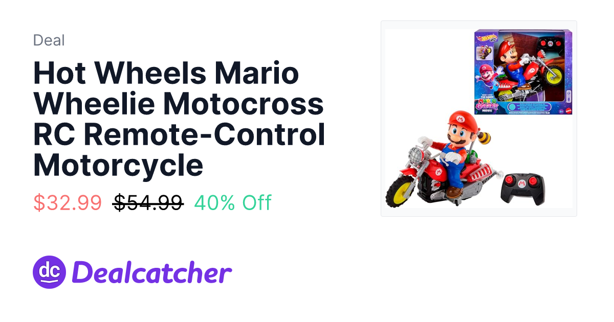 Amazon - Hot Wheels Mario Wheelie Motocross RC Remote-Control Motorcycle $32.99