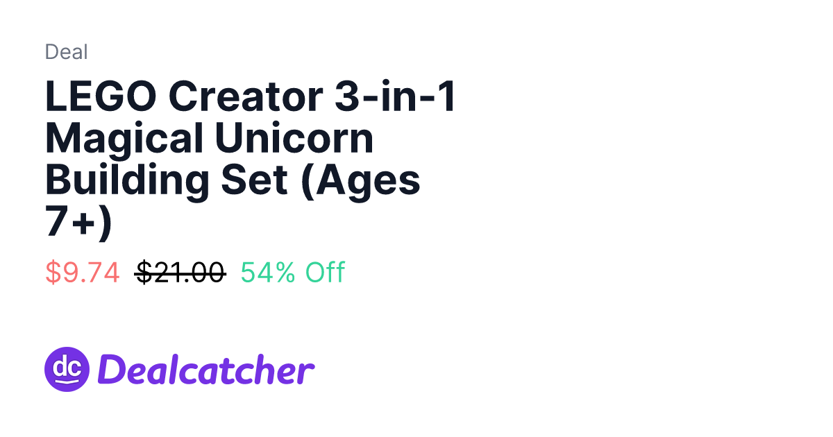 Deal In LEGO Creator 3-in-1 Magical Unicorn Building Set (Ages 7+) - $9.74