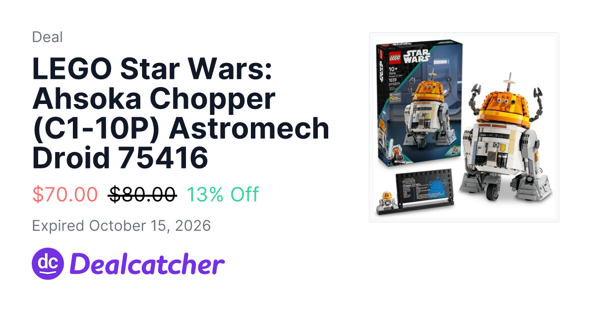 Target - LEGO Star Wars: Ahsoka Chopper (C1-10P) Astromech Droid 75416 $70.00