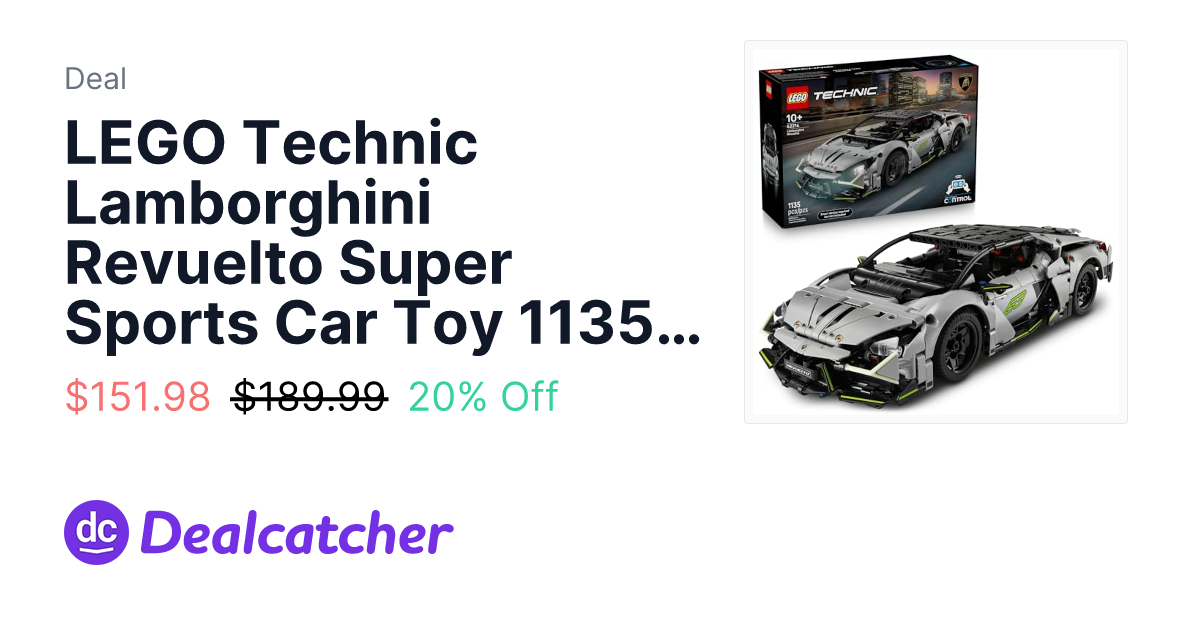 Amazon - LEGO Technic Lamborghini Revuelto Super Sports Car Toy 1135-Pc $151.99