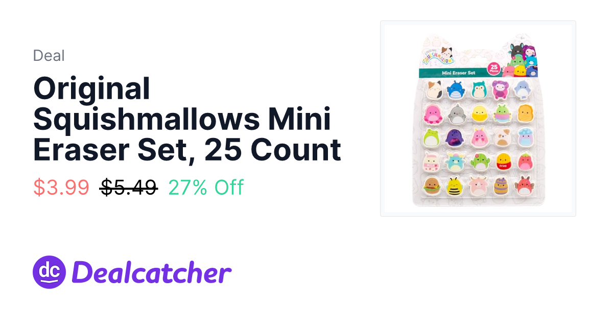 Amazon - Original Squishmallows Mini Eraser Set, 25 Count $3.99
