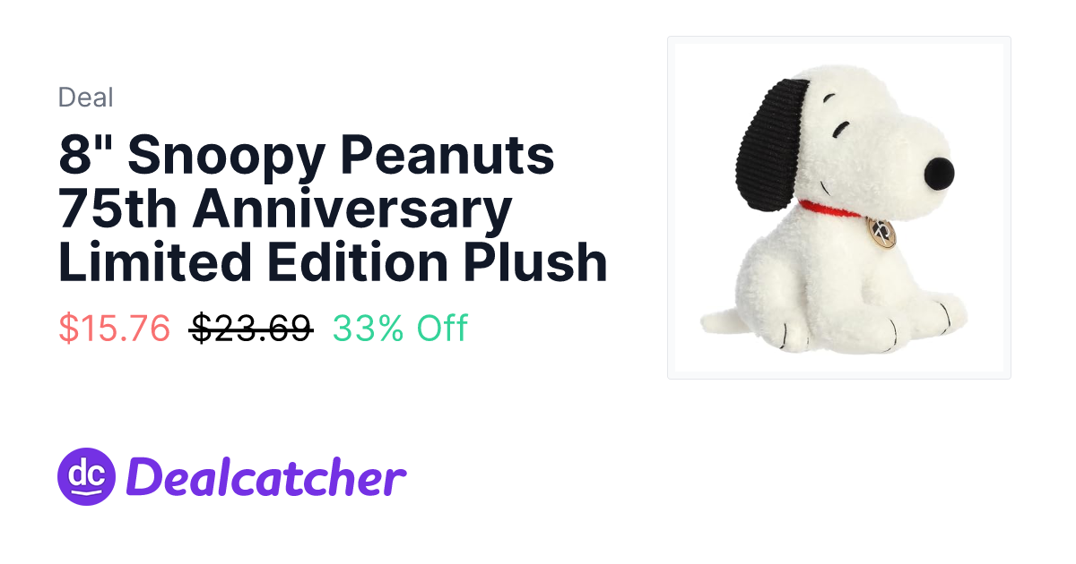 Amazon - 8" Snoopy Peanuts 75th Anniversary Limited Edition Plush $15.76