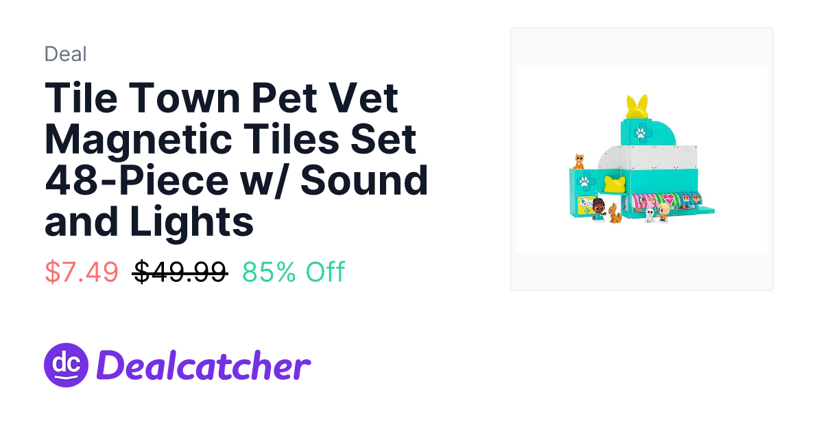 Woot - Tile Town Pet Vet Magnetic Tiles Set 48-Piece w/ Sound and Lights $7.49