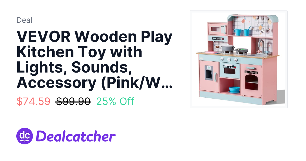 Amazon - VEVOR Wooden Play Kitchen Toy with Lights, Sounds, Accessory (Pink/White) $74.59