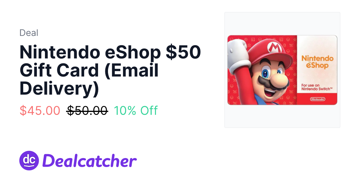 Newegg - Nintendo eShop $50 Gift Card (Email Delivery) $45.00