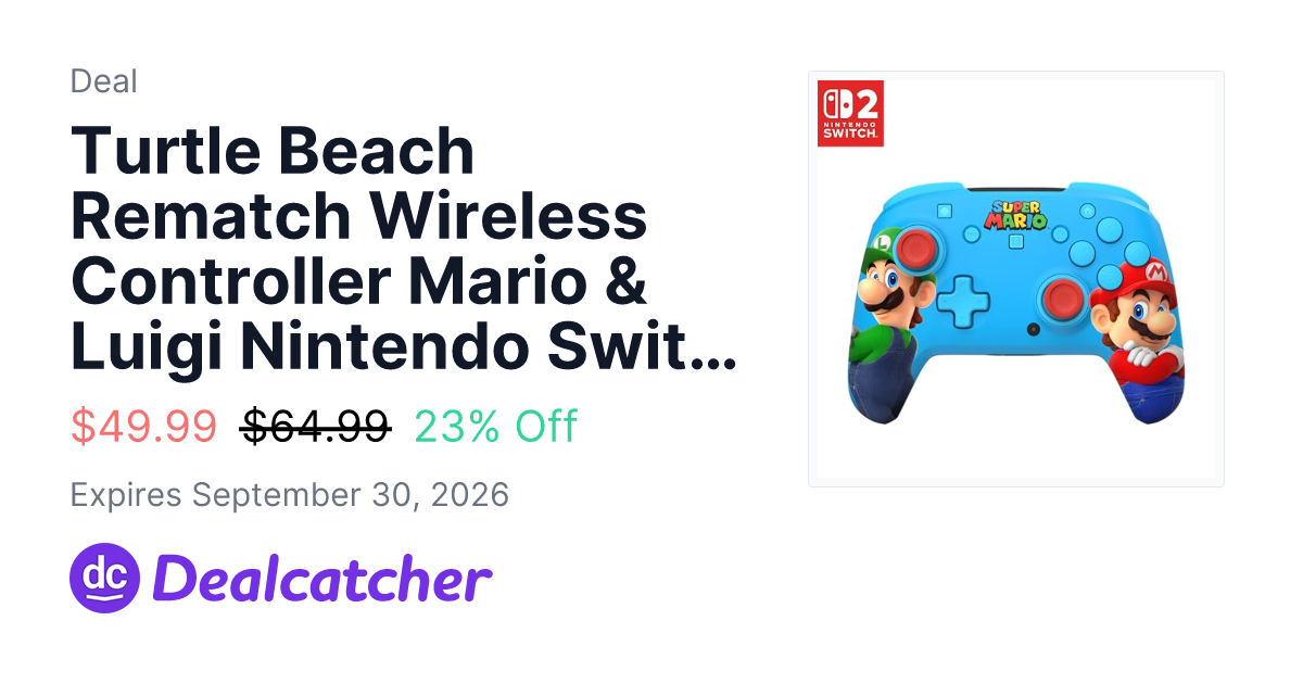 Amazon - Turtle Beach Rematch Wireless Controller Mario & Luigi Nintendo Switch 2 $49.99