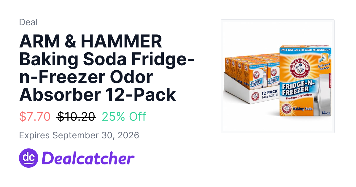 Amazon - ARM & HAMMER Baking Soda Fridge-n-Freezer Odor Absorber 12-Pack $7.70