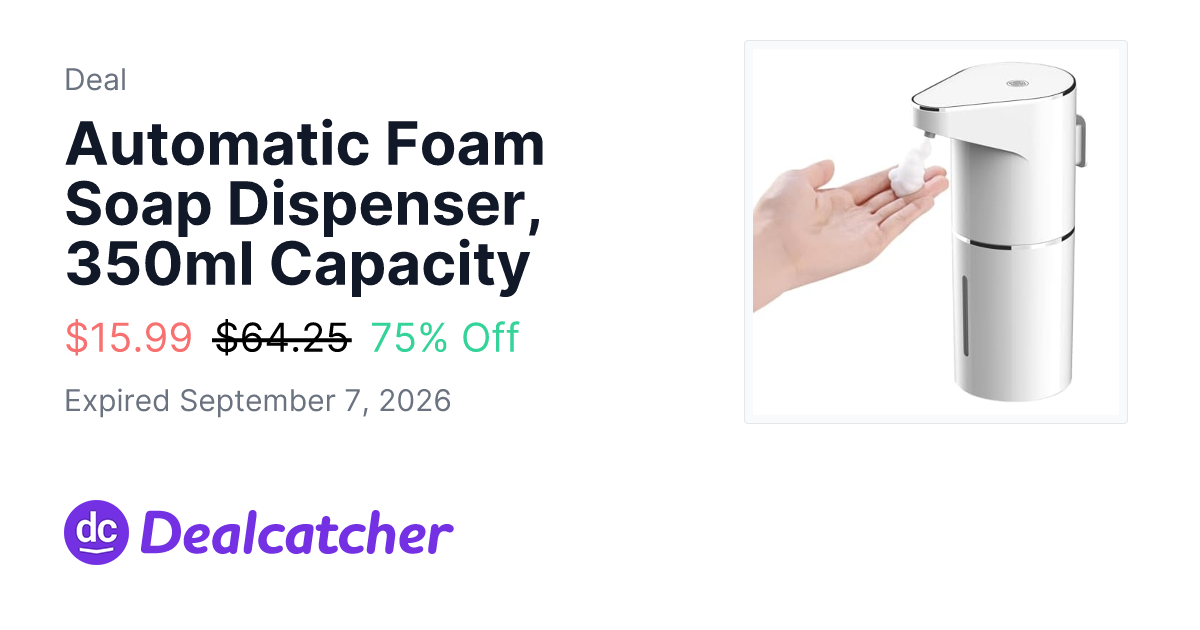 Amazon - Automatic Foam Soap Dispenser, 350ml Capacity $15.99