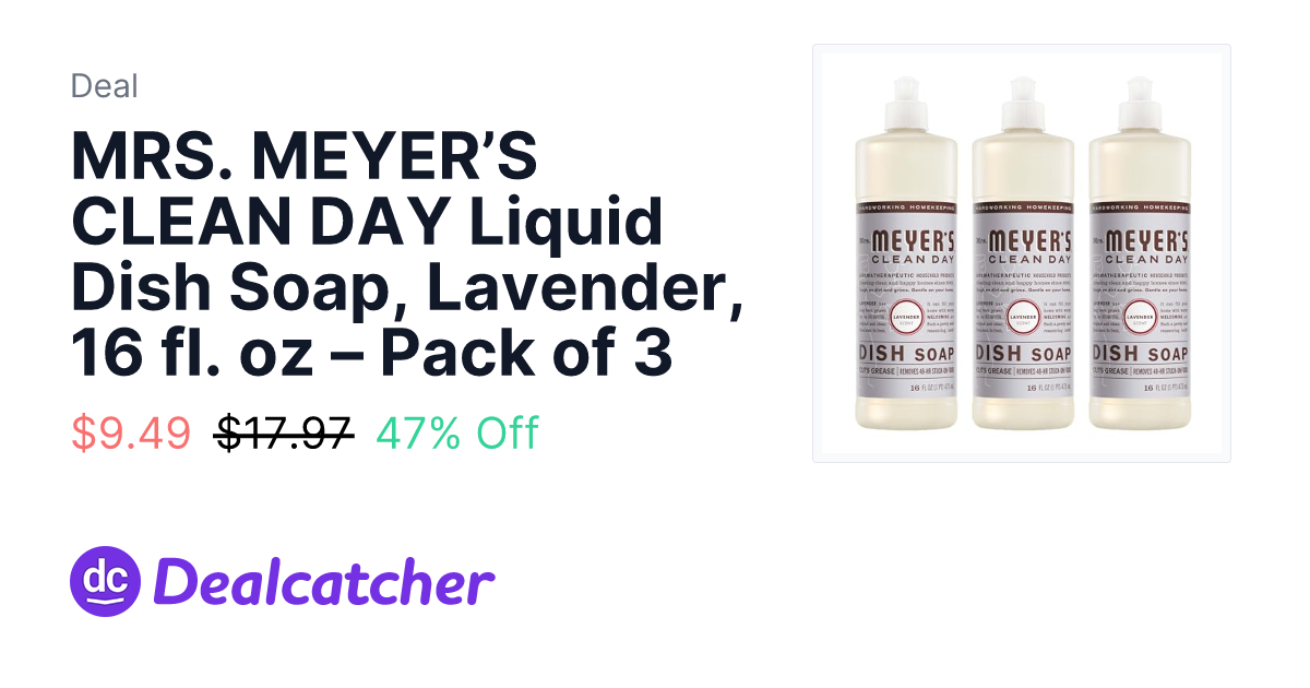 Amazon - MRS. MEYER’S CLEAN DAY Liquid Dish Soap, Lavender, 16 fl. oz – Pack of 3 $9.49