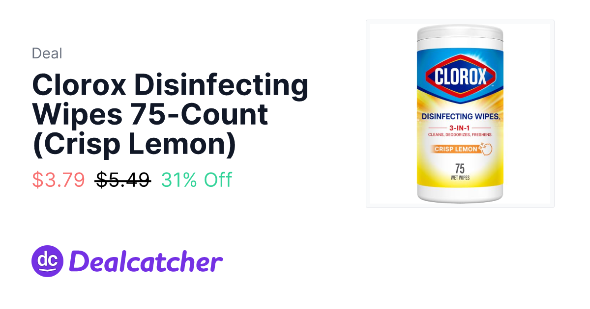 Amazon - Clorox Disinfecting Wipes 75-Count (Crisp Lemon) $3.79