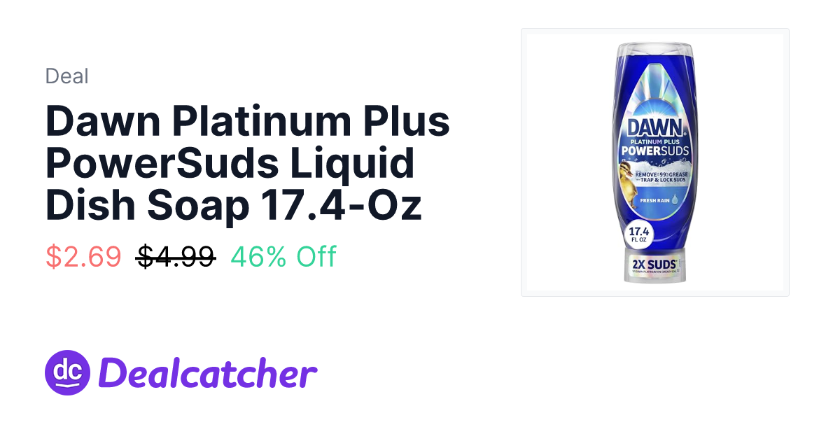Amazon - Dawn Platinum Plus PowerSuds Liquid Dish Soap 17.4-Oz $2.69