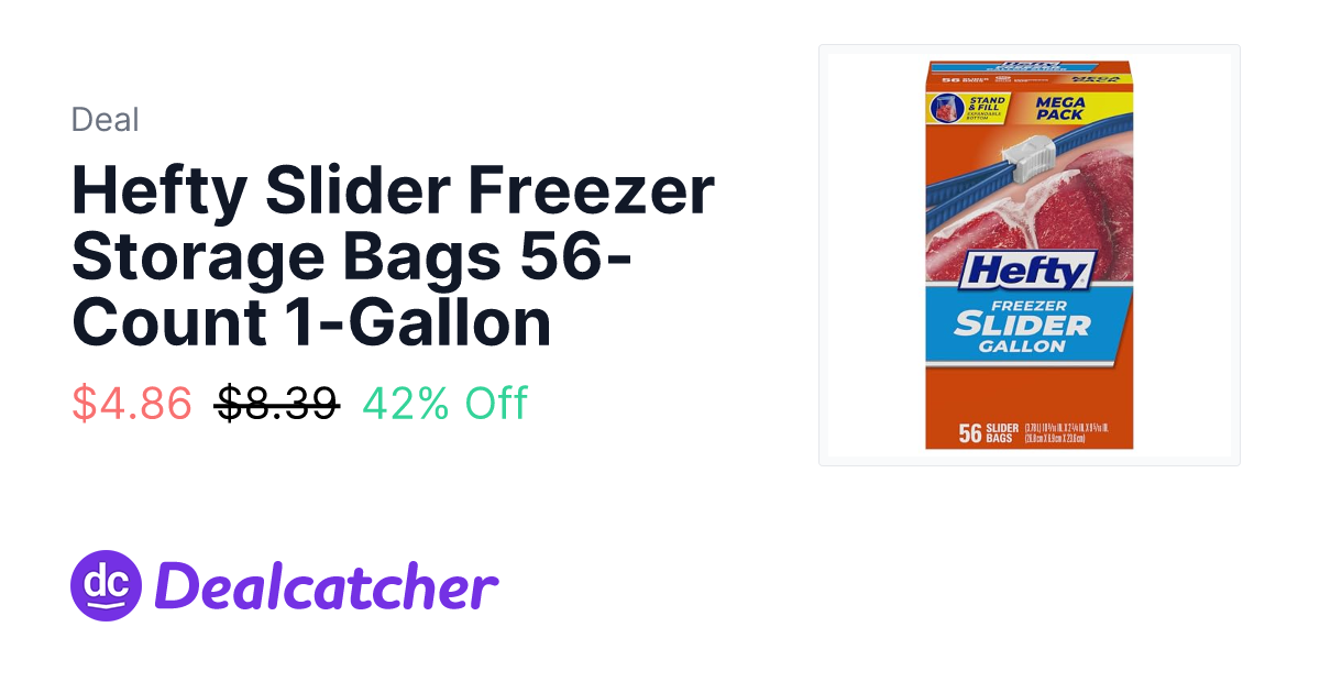 Amazon - Hefty Slider Freezer Storage Bags 56-Count 1-Gallon $4.86