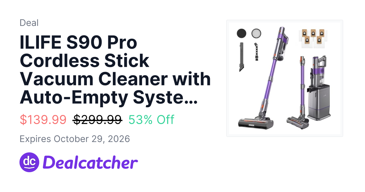 Amazon - ILIFE S90 Pro Cordless Stick Vacuum Cleaner with Auto-Empty System for Pet Hair $139.99