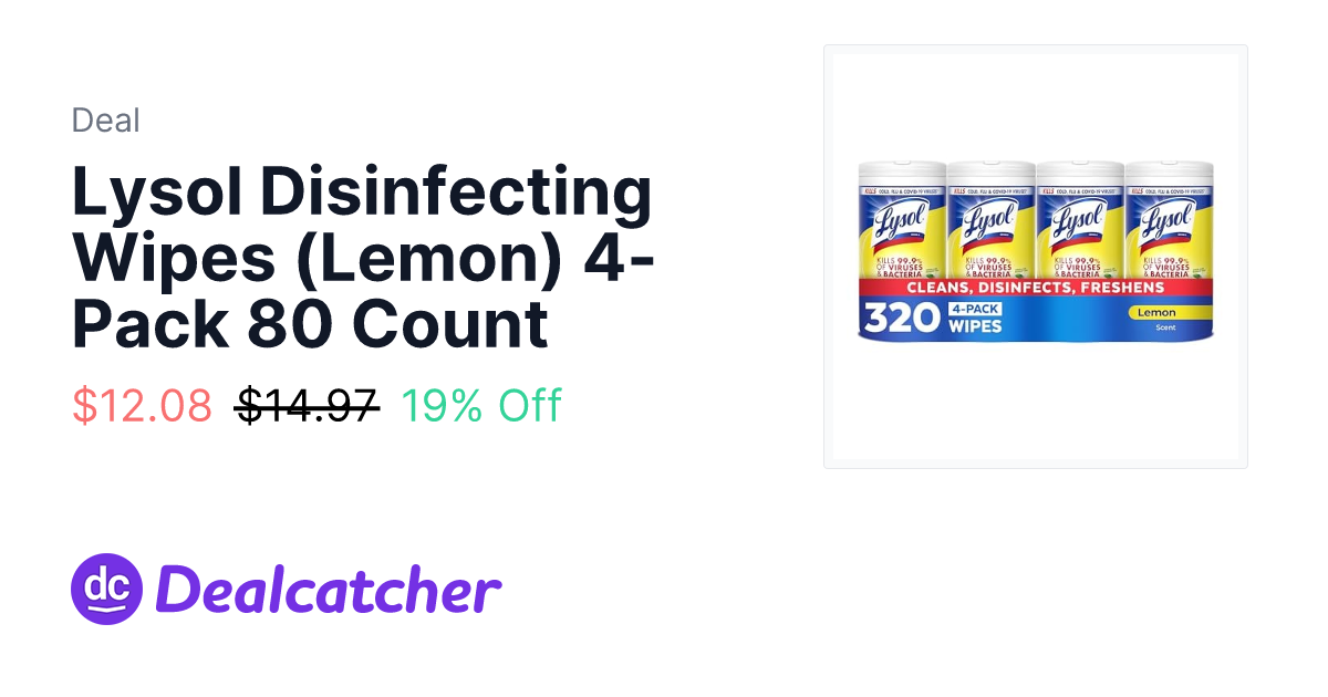 Amazon - Lysol Disinfecting Wipes (Lemon) 4-Pack 80 Count $12.08