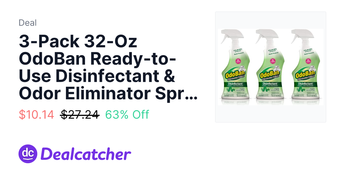 Amazon - 3-Pack 32-Oz OdoBan Ready-to-Use Disinfectant & Odor Eliminator Spray (Eucalyptus) $10.14