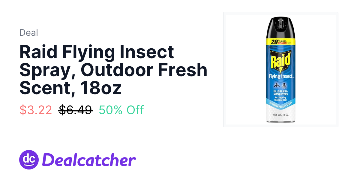 Raid Flying Insect Spray, Outdoor Fresh Scent, 18oz - $3.22