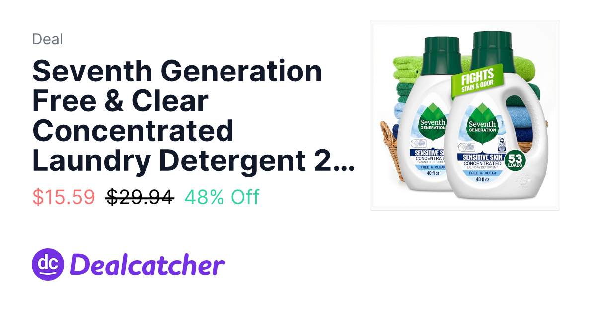 Amazon - Seventh Generation Free & Clear Concentrated Laundry Detergent 2-Pack 40-Ounce $15.59