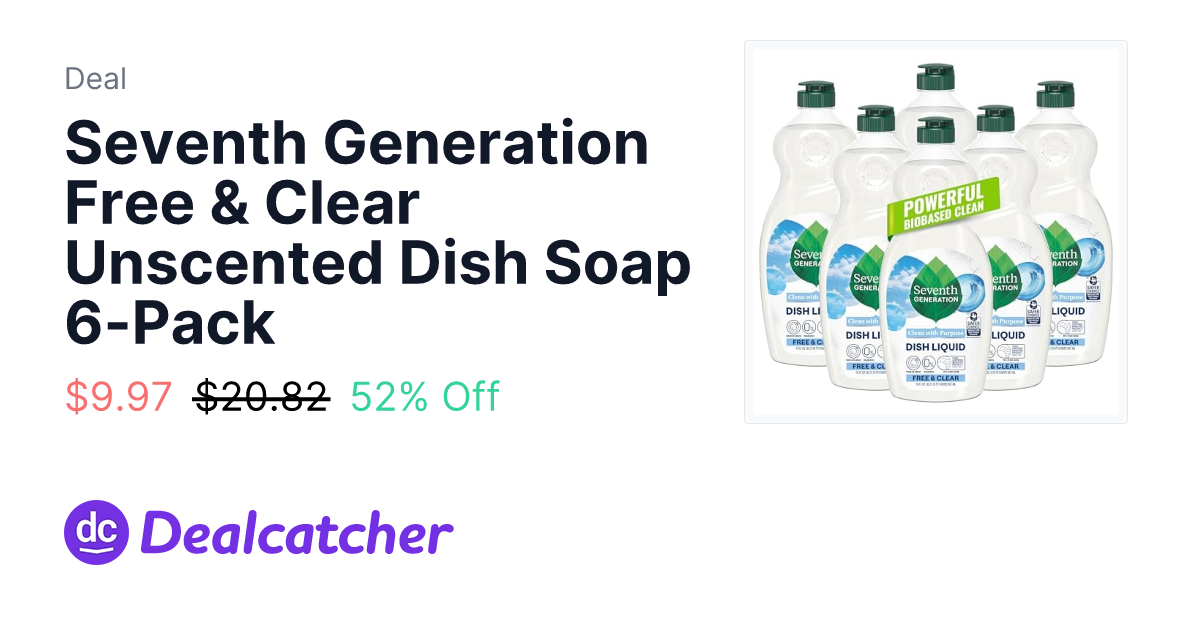 Amazon - Seventh Generation Free & Clear Unscented Dish Soap 6-Pack $9.97