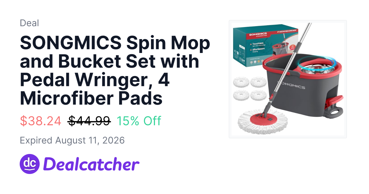 Amazon - SONGMICS Spin Mop and Bucket Set with Pedal Wringer, 4 Microfiber Pads $38.24