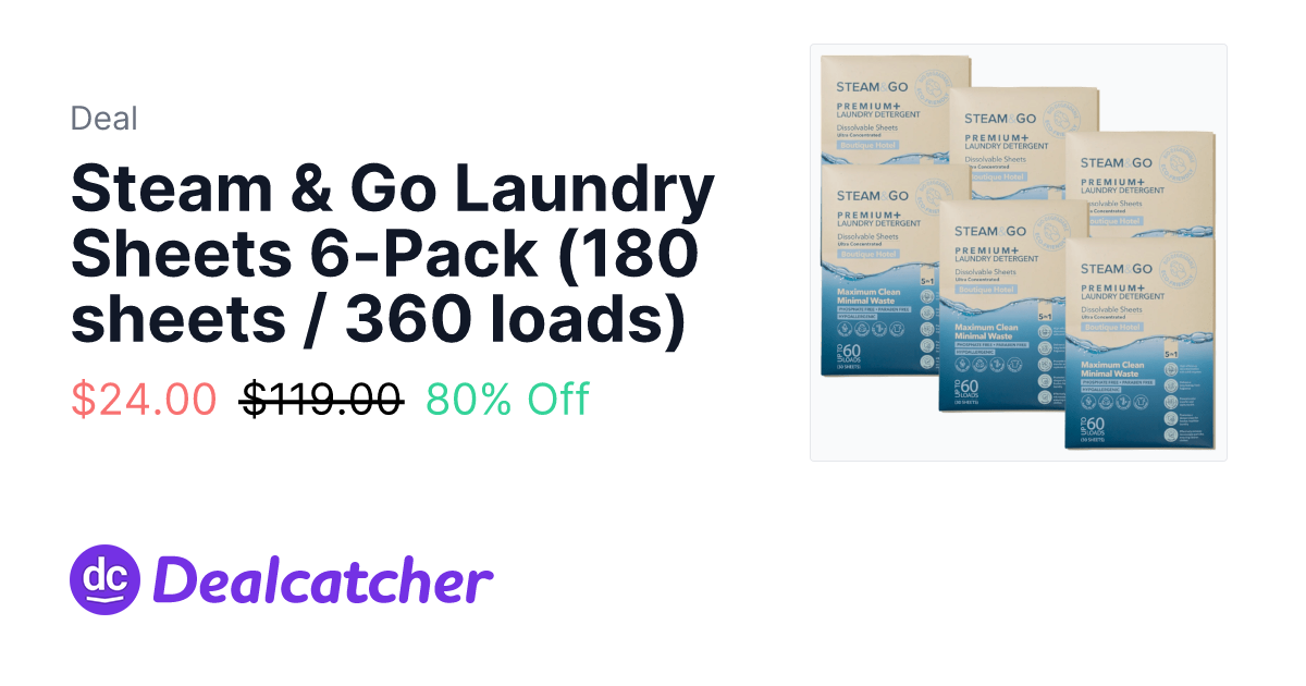 meh - Steam & Go Laundry Sheets 6-Pack (180 sheets / 360 loads) $24.00