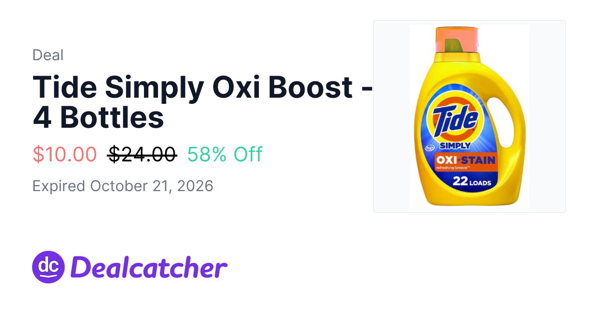 Walgreens - Tide Simply Oxi Boost - 4 Bottles $10.00