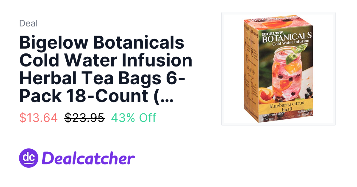 Amazon - Bigelow Botanicals Cold Water Infusion Herbal Tea Bags 6-Pack 18-Count (Blueberry Citrus Basil) $13.64