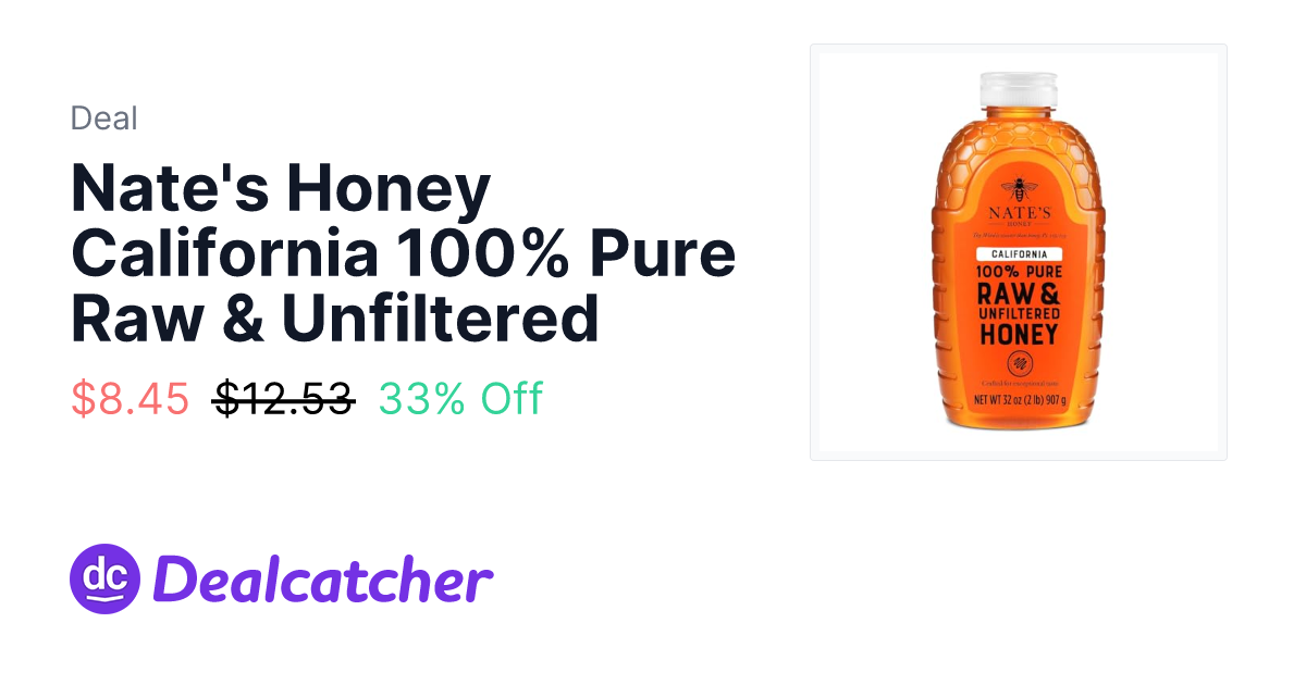 Amazon - Nate's Honey California 100% Pure Raw & Unfiltered $8.45