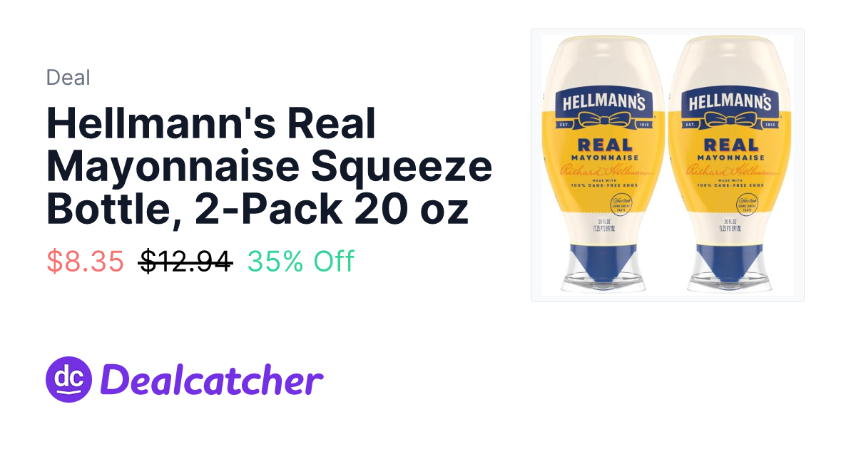 Amazon - Hellmann's Real Mayonnaise Squeeze Bottle, 2-Pack 20 oz $8.35