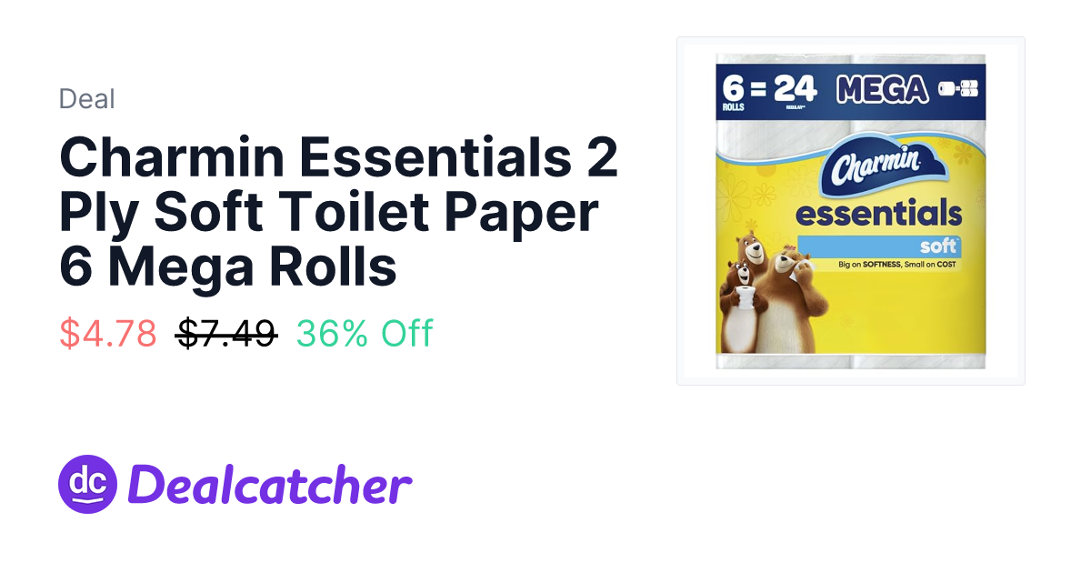 Amazon - Charmin Essentials 2 Ply Soft Toilet Paper 6 Mega Rolls $4.78