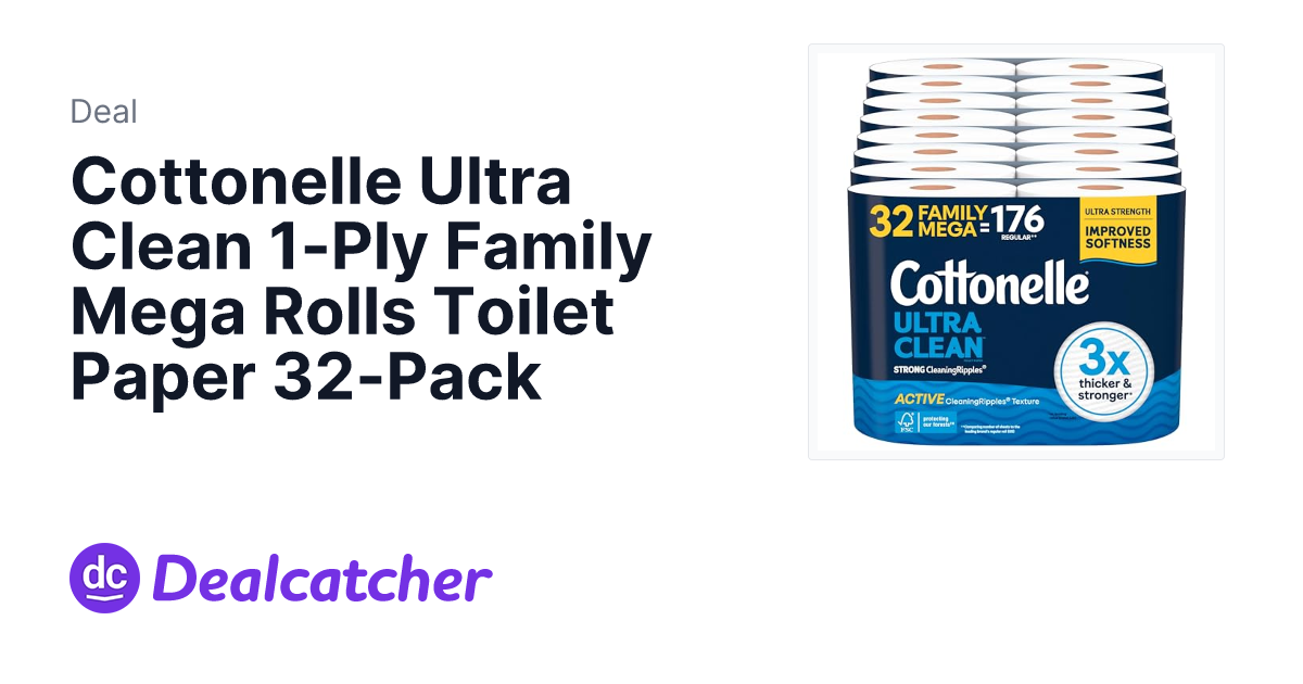 Amazon - Cottonelle Ultra Clean 1-Ply Family Mega Rolls Toilet Paper 32-Pack