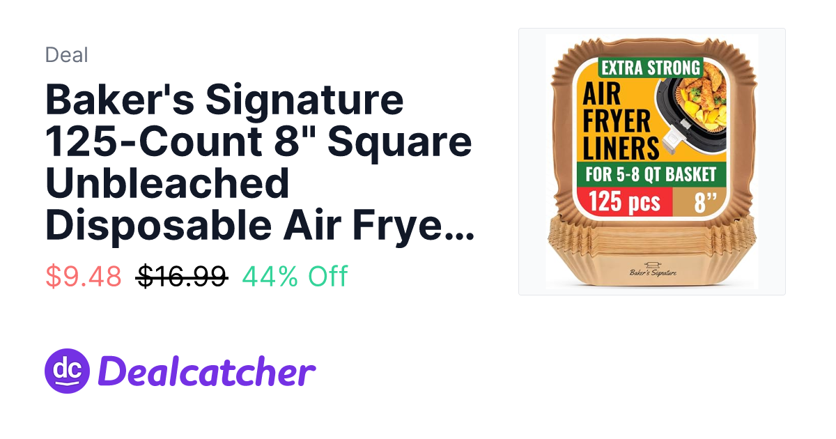Amazon - Baker's Signature 125-Count 8" Square Unbleached Disposable Air Fryer Parchment Paper Liners $9.48