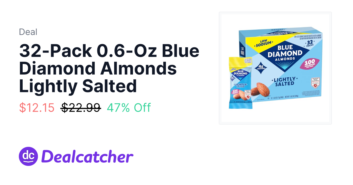 Amazon - 32-Pack 0.6-Oz Blue Diamond Almonds Lightly Salted $12.15