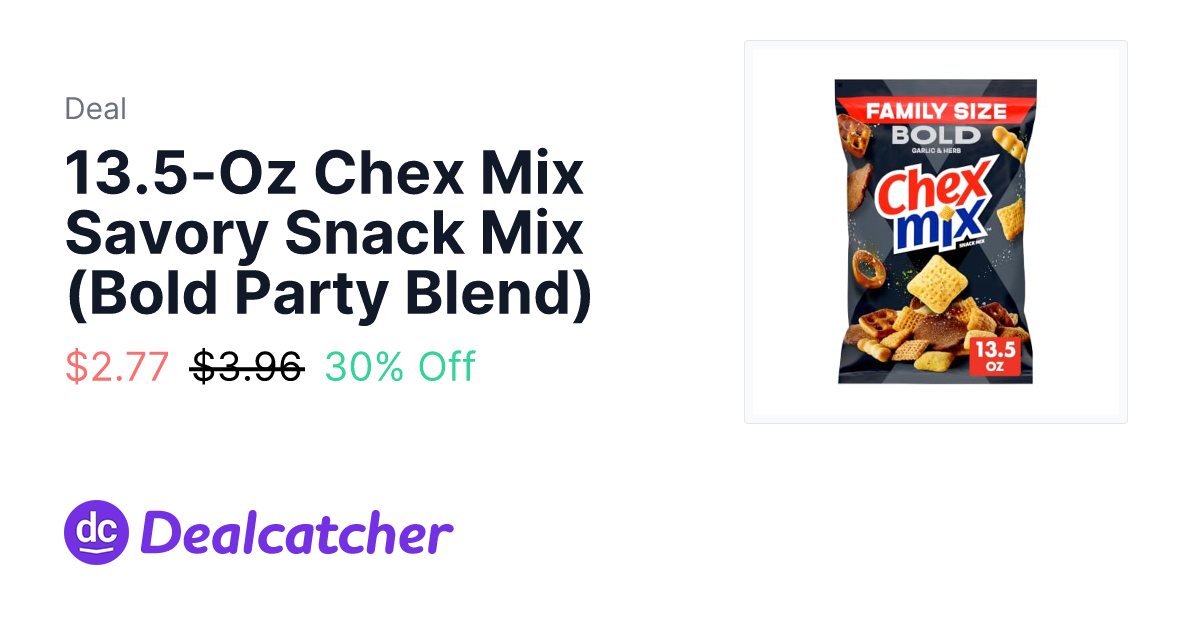 Amazon - 13.5-Oz Chex Mix Savory Snack Mix (Bold Party Blend) $2.77