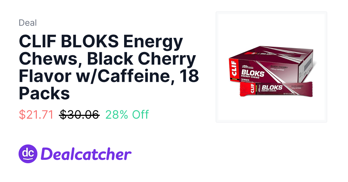 Amazon - CLIF BLOKS Energy Chews, Black Cherry Flavor w/Caffeine, 18 Packs $21.71