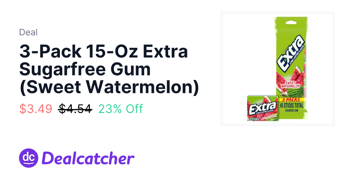 Amazon - 3-Pack 15-Oz Extra Sugarfree Gum (Sweet Watermelon) $3.49